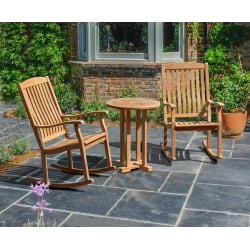 Canfield 60cm Small Round Table and 2 Teak Garden Rocking Chairs Set