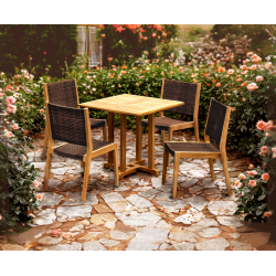 Canfield Teak Garden Dining Set – 80cm Table & 4 Stackable Chairs