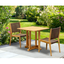 Canfield Dining Set - 80cm Square Table & 2 Sora Stacking Chairs Set