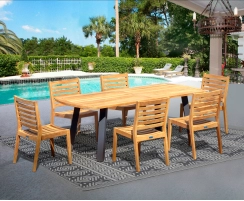 Disk 220cm Oval Teak Table with 6 Vero Stacking Chairs Set