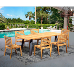 Disk 220cm Oval Teak Table with 6 Vero Stacking Chairs Set
