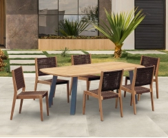 Disk 2.2m Oval Table and 6 Sora All Weather Wicker Stacking Chair Set