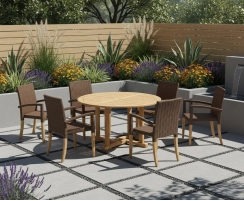 Canfield Round 1.3m Teak Table & St. Tropez Rattan Stacking Chairs