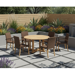 Canfield Round 1.3m Teak Table & St. Tropez Rattan Stacking Chairs