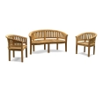 Wimbledon Teak Banana Bench and Chairs Outdoor Set