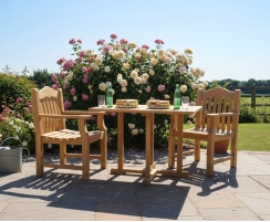 Canfield Teak 1m Square Table and 2 Rose Garden Armchairs