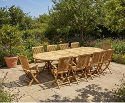 Brompton Extending Double Leaf Table & 10 Rimini Folding Armchairs Dining Set
