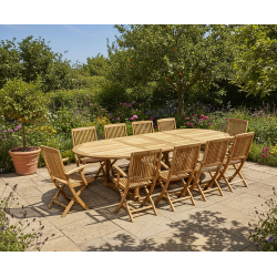 Brompton Extending Double Leaf Table & 10 Rimini Folding Armchairs Dining Set
