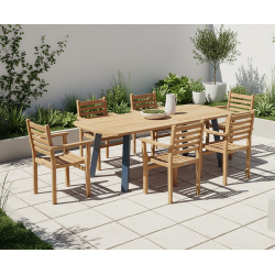 Disk Oval Dining Table and 6 Yale Stacking Chairs Set