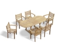 Brompton Single Leaf Extending Table and 6 Yale Teak Stacking Armchairs