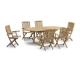 Brompton Extendable Teak Table and 6 Rimini Folding Armchairs Set