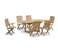 Brompton Teak Extendable Table, 2 Rimini Folding Armchairs and 4 Rimini Folding Chairs Set