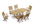Brompton Teak Extendable Table, 2 Rimini Folding Armchairs and 4 Rimini Folding Chairs Set
