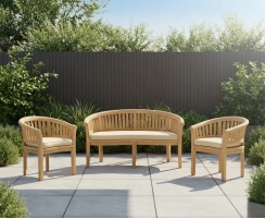 Wimbledon Teak Banana Bench and Chairs Conversation Set