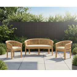 Wimbledon Teak Banana Bench and Chairs Conversation Set