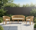 Wimbledon Teak Banana Bench and Chairs Conversation Set