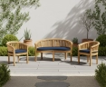 Contemporary Teak Banana Bench and Chairs Outdoor Set