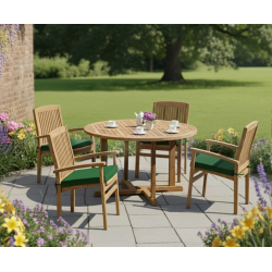 Canfield Round 1.3m Table & 4 Bali Stacking Chairs