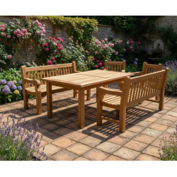 Balmoral Rectangular Teak Table 1.5m, Benches & Chairs