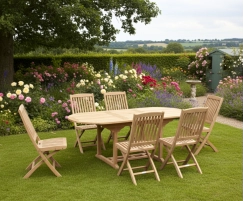 Brompton Extendable Teak Table and 6 Bali Folding Chairs Set