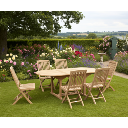Brompton Extendable Teak Table and 6 Bali Folding Chairs Set