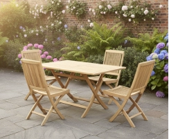 Rimini Teak 1.2m Folding Table and 4 Rimini Folding Chairs Garden Set
