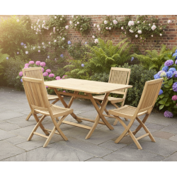 Rimini Teak 1.2m Folding Table and 4 Rimini Folding Chairs Garden Set