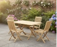 Rimini Teak 1.2m Folding Table and 4 Rimini Folding Chairs Garden Set