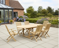 Brompton Extendable Teak Table, 2 Bali Folding Armchairs and 4 Bali Folding Chairs Set