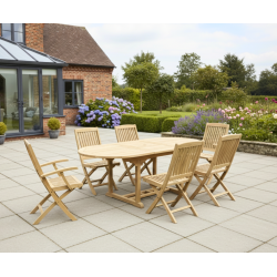 Brompton Extendable Teak Table, 2 Bali Folding Armchairs and 4 Bali Folding Chairs Set