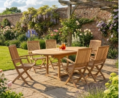 Brompton Extendable Teak Table and 6 Rimini Folding Armchairs Set