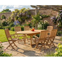 Brompton Extendable Teak Table and 6 Rimini Folding Armchairs Set
