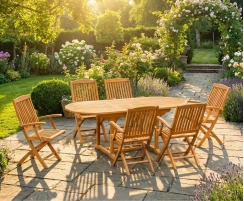 Brompton Teak Extending Table and Bali Folding Armchairs Set