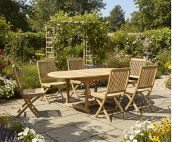 Brompton Teak Extendable Dining Table and 6 Rimini Folding Chairs Set
