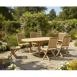 Brompton Teak Extendable Dining Table and 6 Rimini Folding Chairs Set