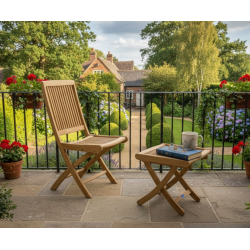 Rimini Teak Folding Dining Chair and Bali Folding Garden Footstool