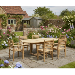 Brompton Single Leaf Extending Table and 6 Yale Teak Stacking Armchairs