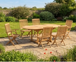 Brompton Teak Extendable Table, 2 Rimini Folding Armchairs and 4 Rimini Folding Chairs Set