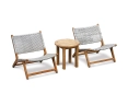 Round Teak Occasional Table and Amalfi Lounge Chairs Set - Grey Marble