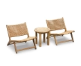 Round Teak Occasional Table and Amalfi Lounge Chairs Set - Honey Wicker