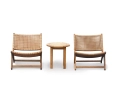 Round Teak Occasional Table and Amalfi Lounge Chairs Set - Honey Wicker