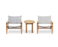 Round Teak Occasional Table and Amalfi Lounge Armchairs - Grey Marble