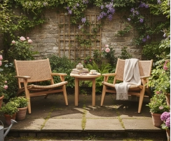 Round Teak Occasional Table and Amalfi Lounge Armchairs