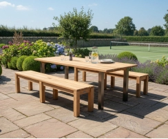 Marina Rectangular 220cm Table and 2 Teak Chichester Benches