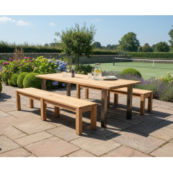 Marina Rectangular 220cm Table and 2 Teak Chichester Benches