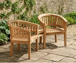 Contemporary Jack and Jill Bench, Teak Companion Seat
