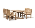 Hilgrove 150cm Teak Table Set with Rose Garden 120cm Bench and Rose Garden Armchairs