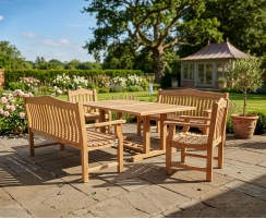 Cadogan Rectangular Table Set with Rose Garden 150cm Benches and Rose Garden Armchairs