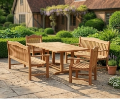 Cadogan 2m Teak Table, Rose Garden Benches and Rose Garden Armchairs Set