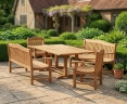 Cadogan 2m Teak Table, Rose Garden Benches and Rose Garden Armchairs Set